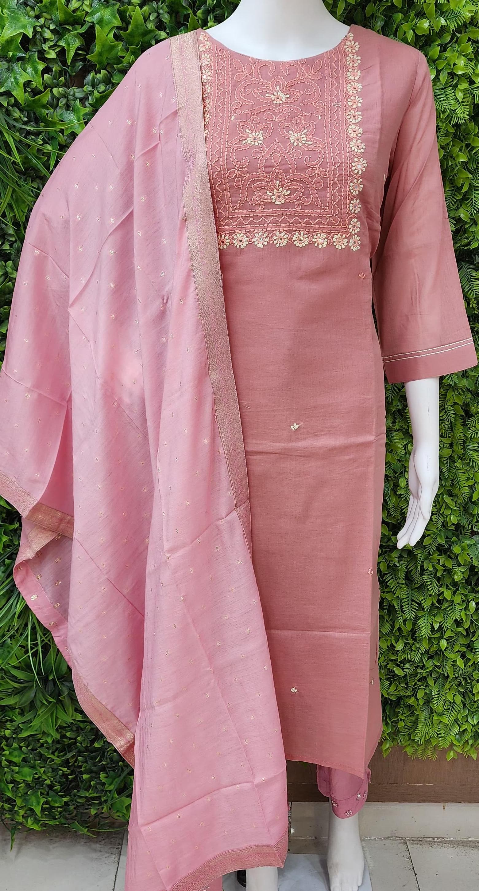 Pure Mulcotton Katha Work Dress