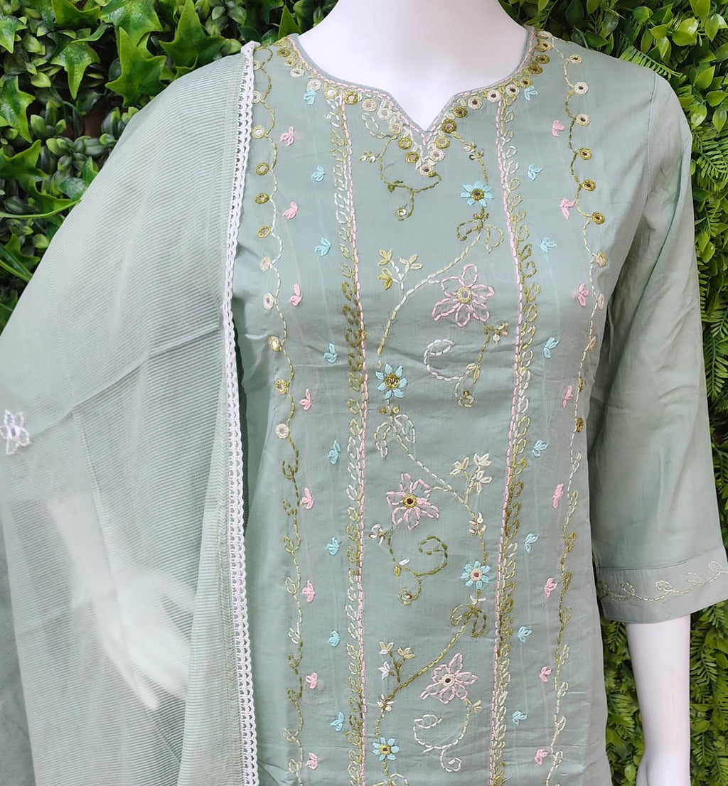 Lucknowi Chikankari Mulcotton Kathawork