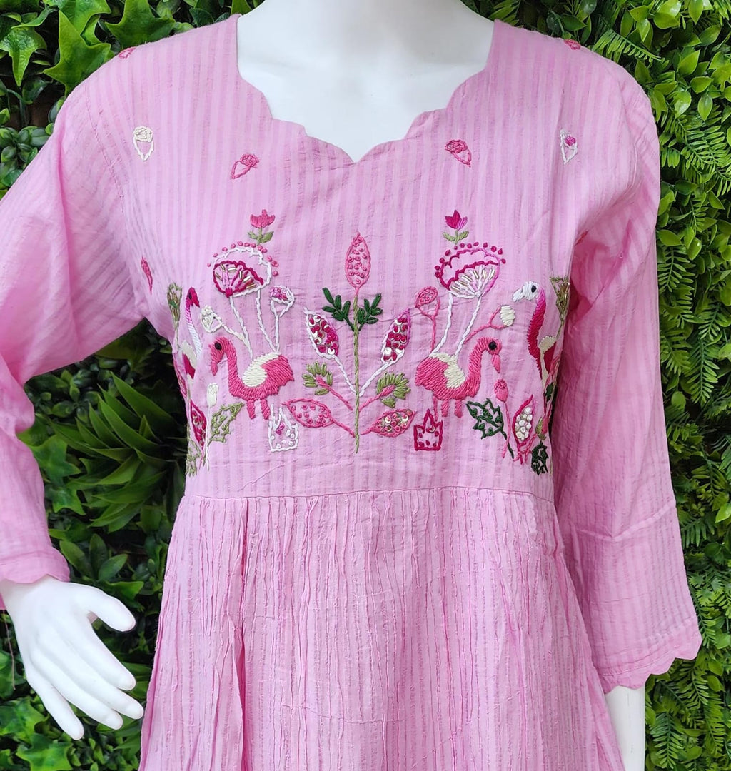 Pure Mulcotton dualshade Handwork Frock