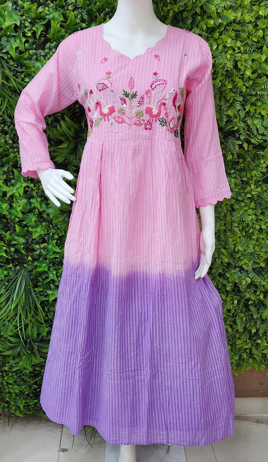 Pure Mulcotton dualshade Handwork Frock