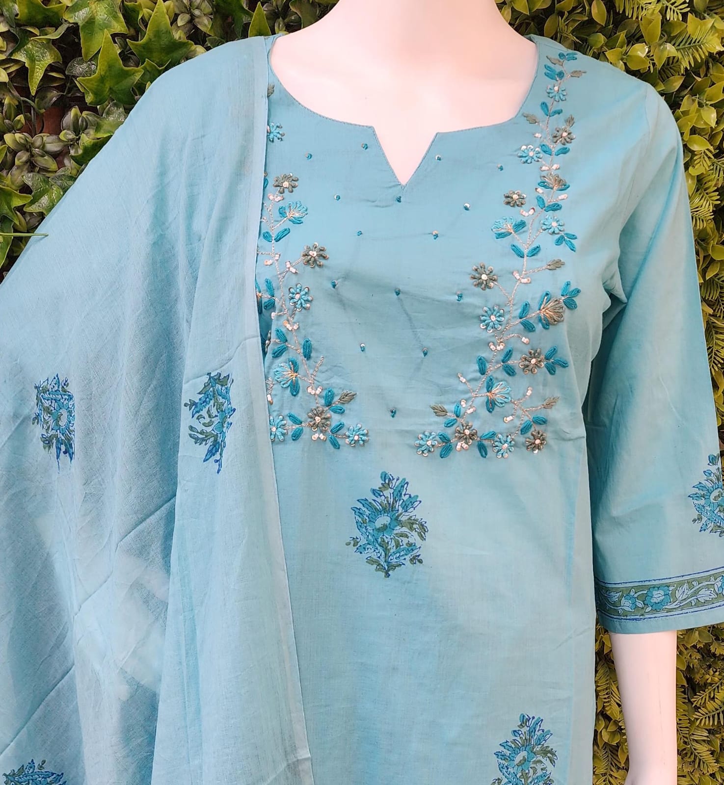 Embriodery Cotton blockprint dress