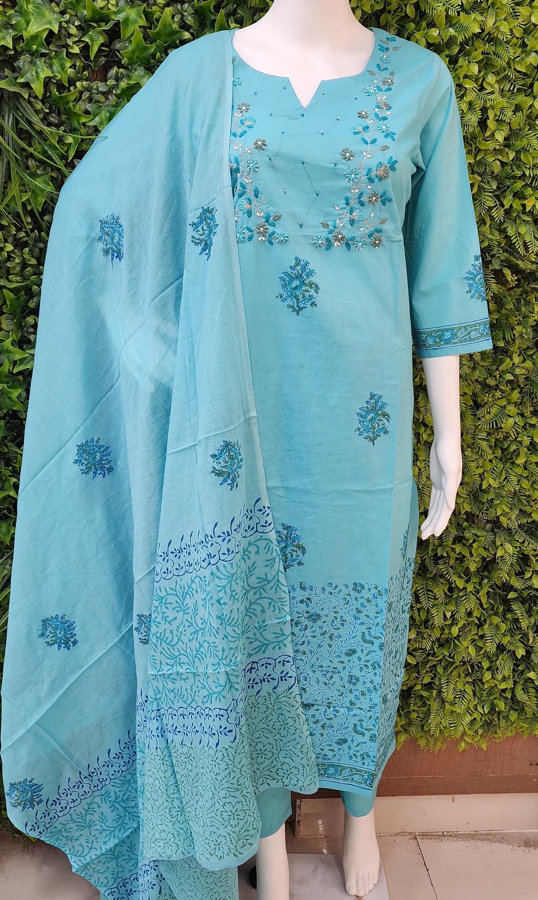 Embriodery Cotton blockprint dress