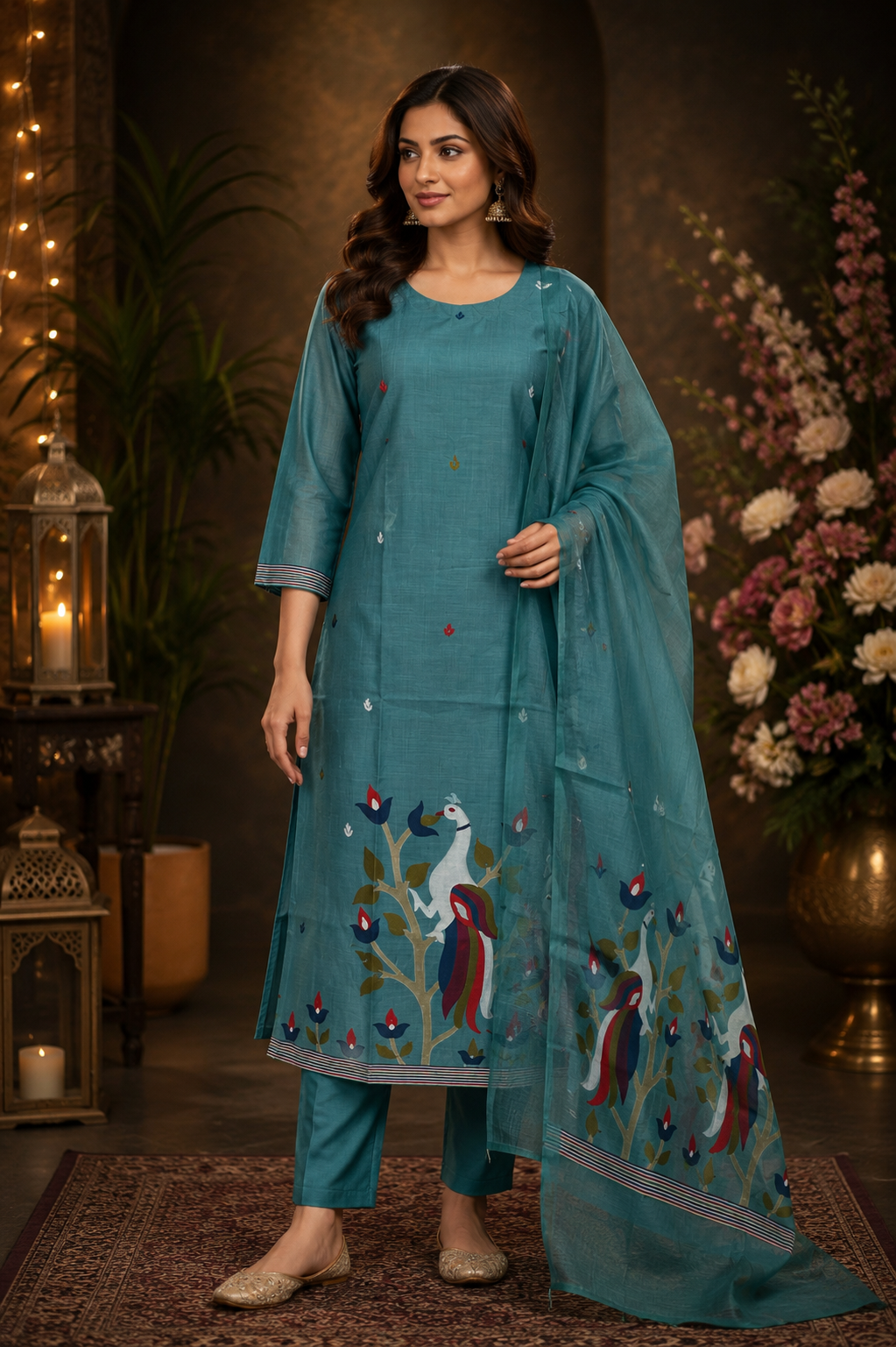 Jamdhani peacock design dress