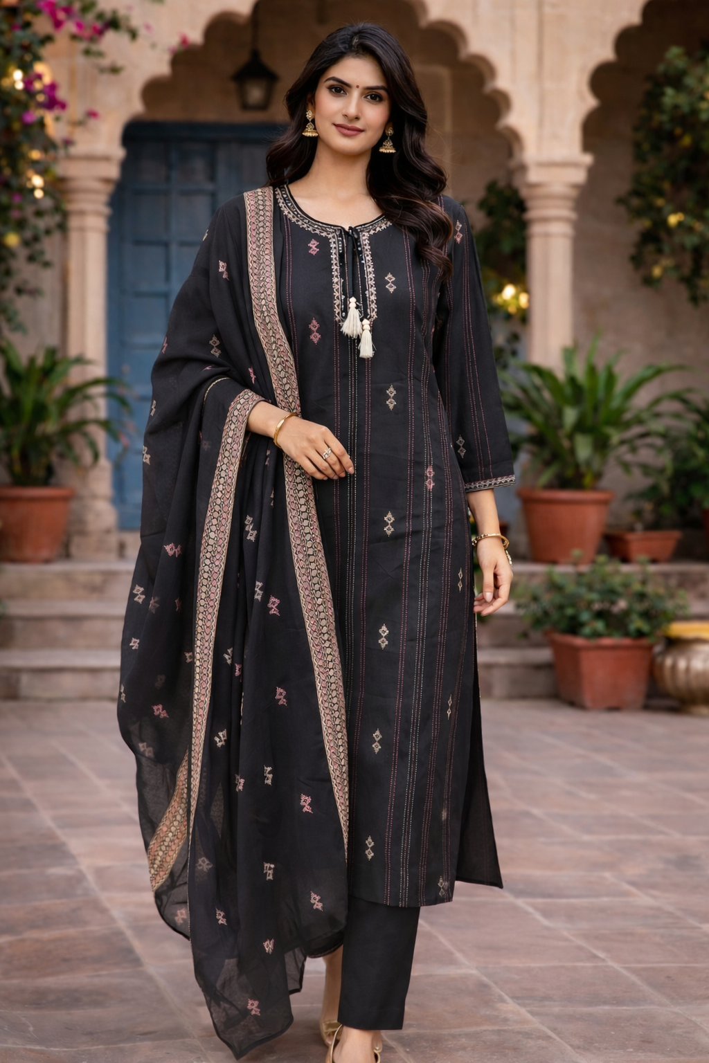 Jamdhani Kantha Stitch Dress