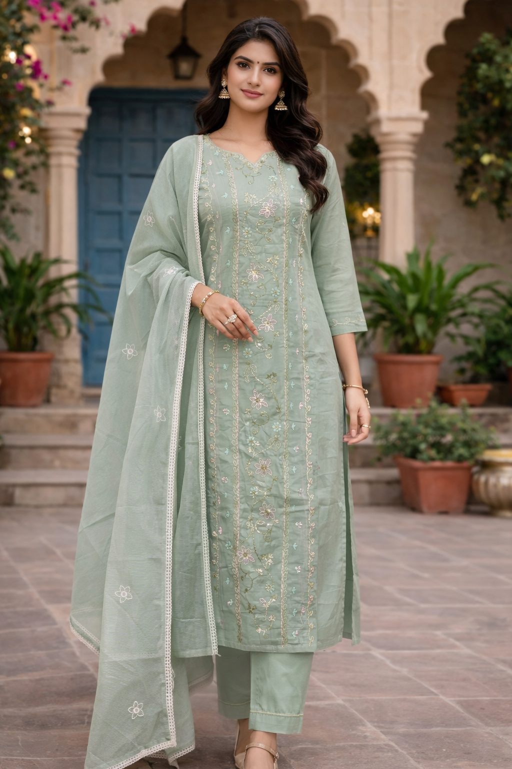 Lucknowi Chikankari Mulcotton Kathawork