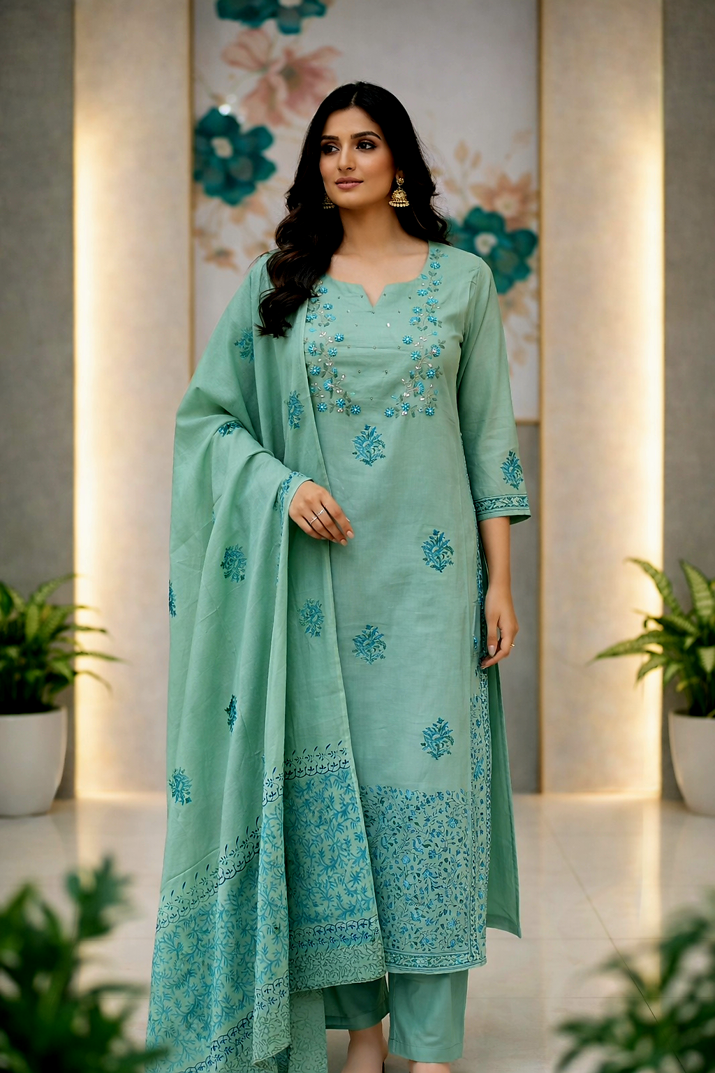Embriodery Cotton blockprint dress