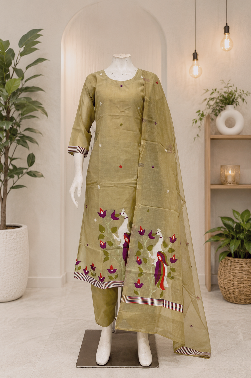 Jamdhani peacock design dress