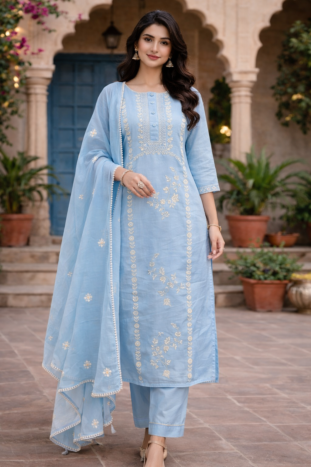 Lucknowi Chikankari Mulcotton Kathawork