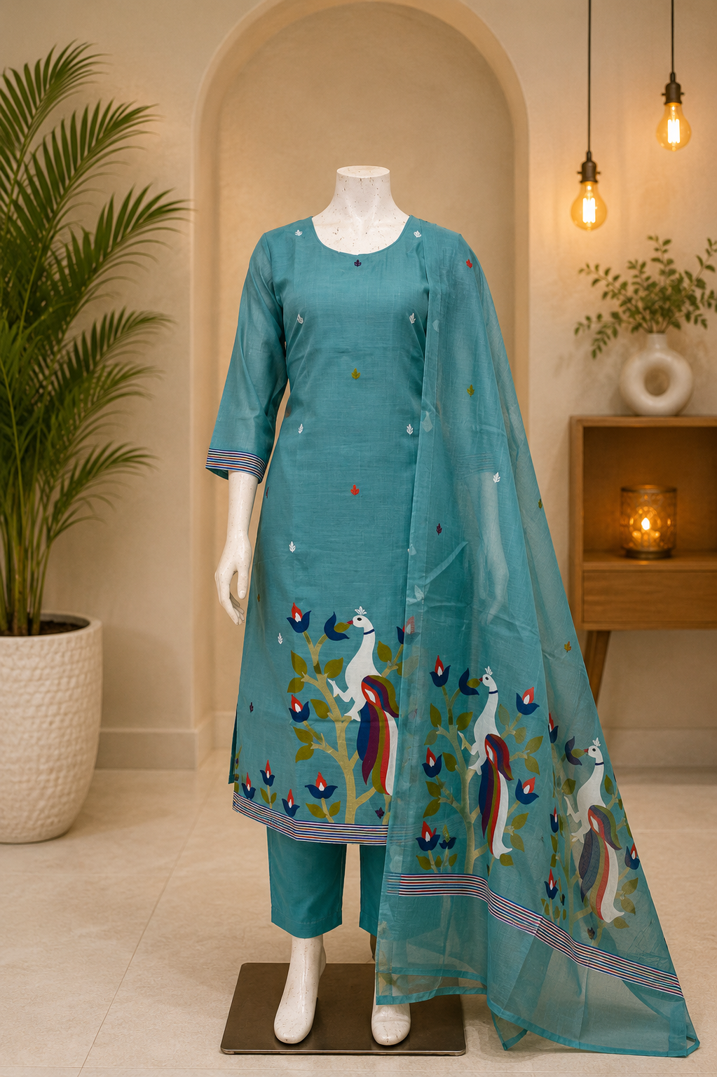 Jamdhani peacock design dress